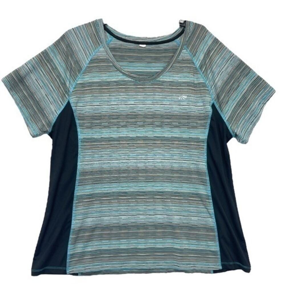 Teal black striped T-shirt marled athletic top Women’s Plus Size 1X stripes